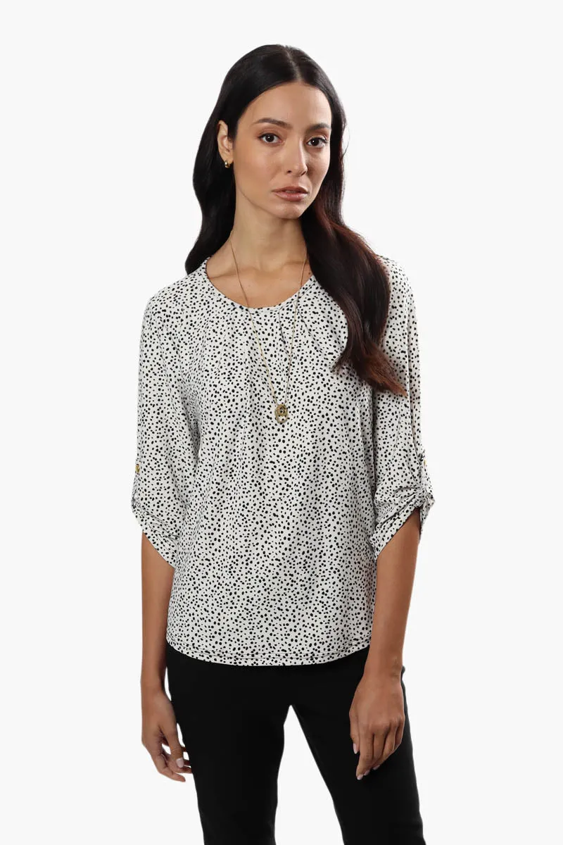 International INC Company Patterned Roll Up Sleeve Blouse - White sold by Fairweather