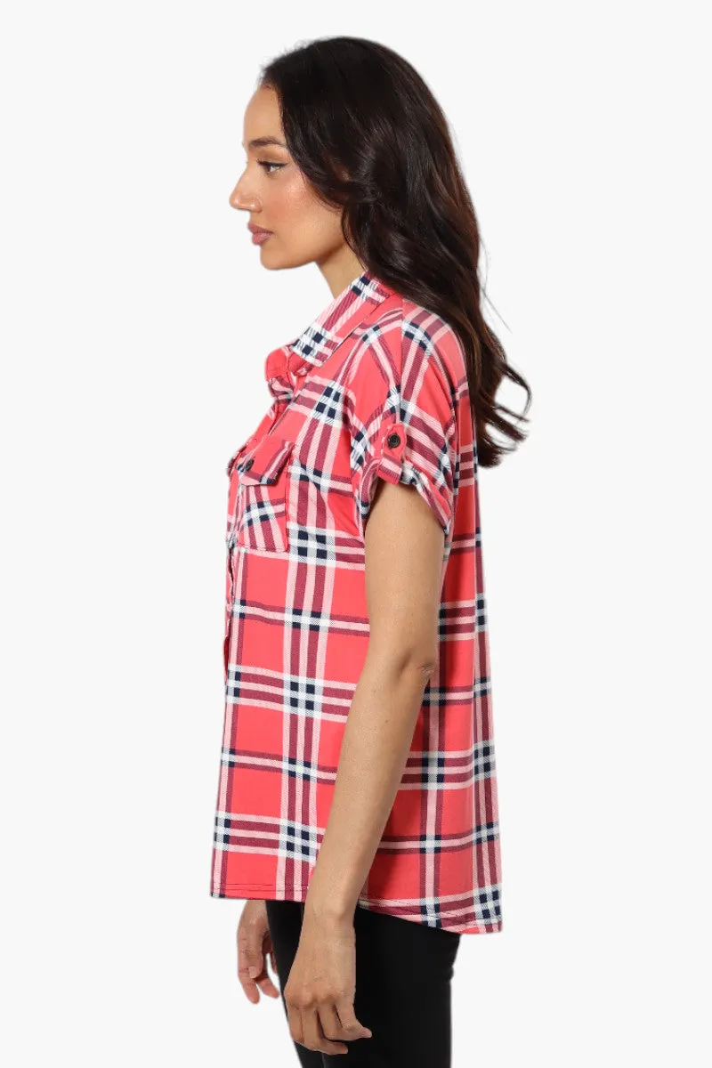 Urbanology Plaid Front Flap Pocket Shirt - Pink sold by Fairweather product image thumbnail 3