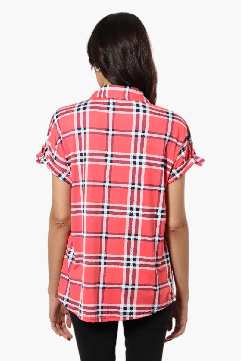 Urbanology Plaid Front Flap Pocket Shirt - Pink sold by Fairweather product image thumbnail 4