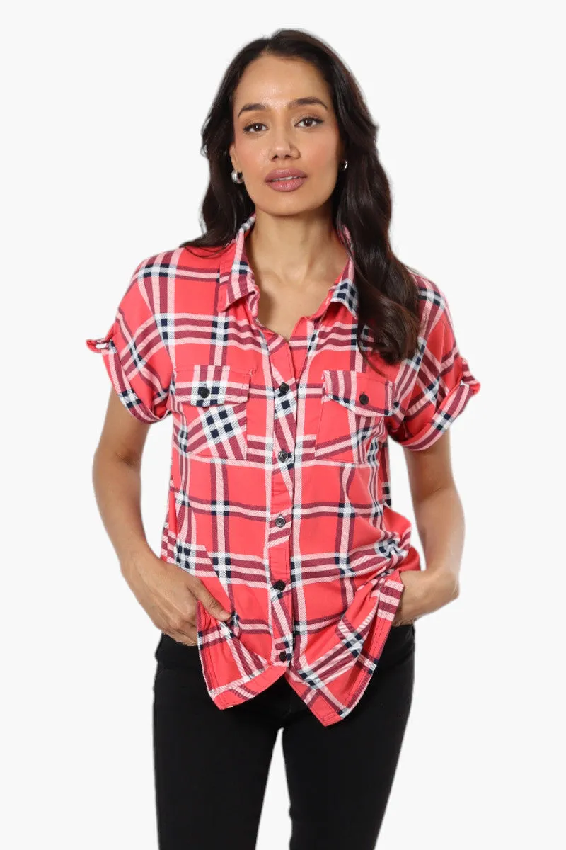Urbanology Plaid Front Flap Pocket Shirt - Pink sold by Fairweather