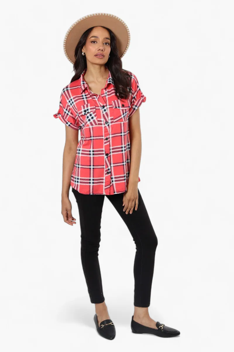 Urbanology Plaid Front Flap Pocket Shirt - Pink sold by Fairweather product image thumbnail 2