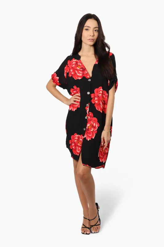 Impress Floral Button Up Day Dress - Black sold by Fairweather