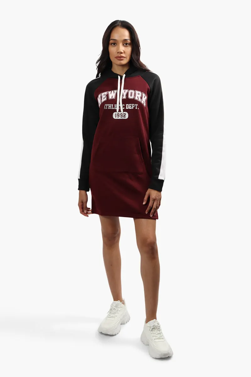 Fahrenheit New York Print Tunic Hoodie - Burgundy sold by Fairweather