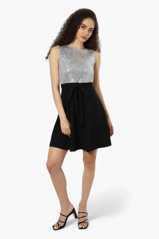 Limite Belted Sequin Top Skater Day Dress - Grey sold by Fairweather