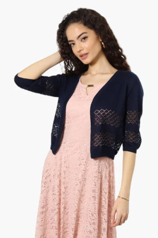 Impress 3/4 Sleeve Crochet Shrug Cardigan - Blue sold by Fairweather