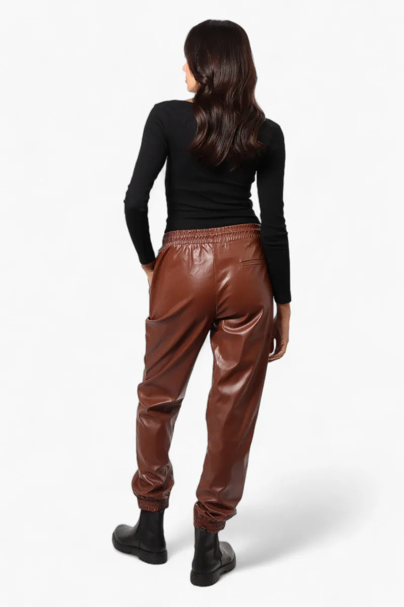 Limite Tie Waist Vegan Leather Jogger Pants - Brown sold by Fairweather product image thumbnail 4