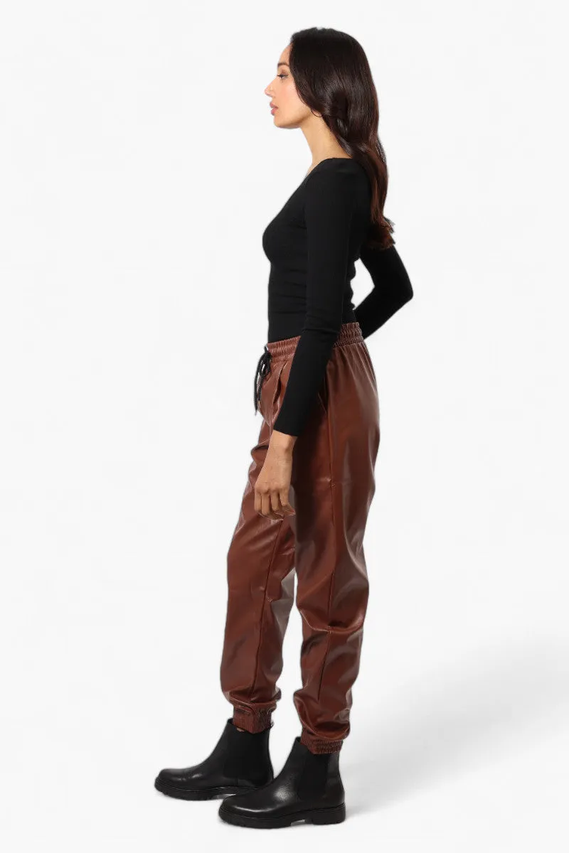 Limite Tie Waist Vegan Leather Jogger Pants - Brown sold by Fairweather product image thumbnail 3