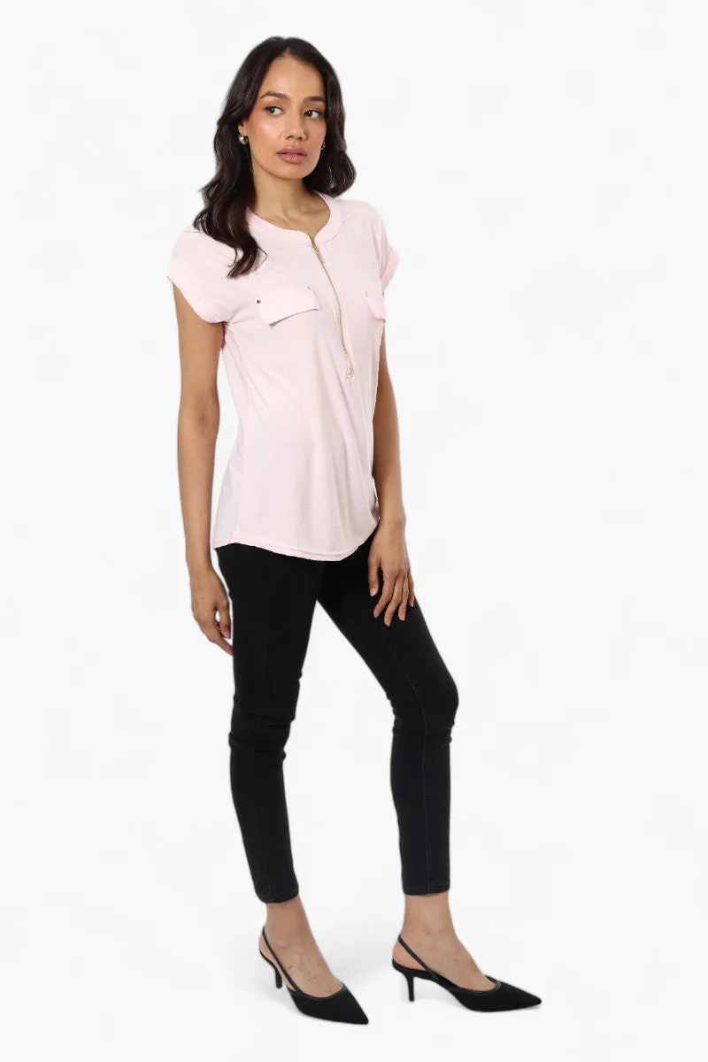 International INC Company Front Zip Cap Sleeve Blouse - Pink sold by Fairweather product image thumbnail 2