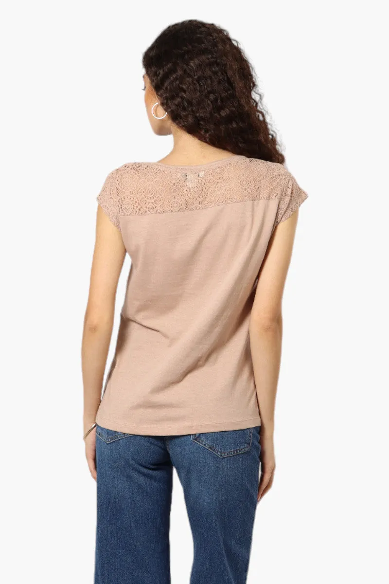 Majora Half Zip Lace Shoulder Tee - Beige sold by Fairweather product image thumbnail 4