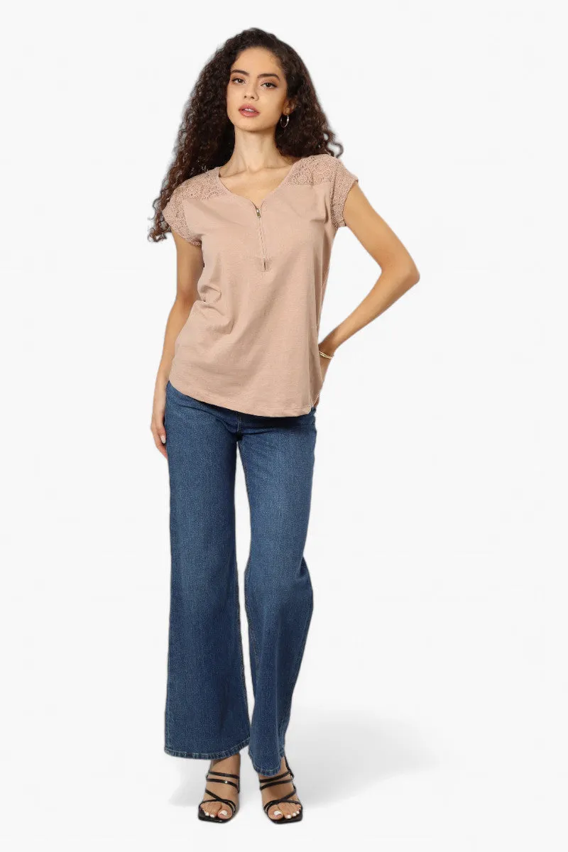 Majora Half Zip Lace Shoulder Tee - Beige sold by Fairweather product image thumbnail 2