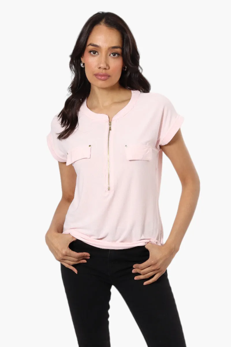 International INC Company Front Zip Cap Sleeve Blouse - Pink sold by Fairweather