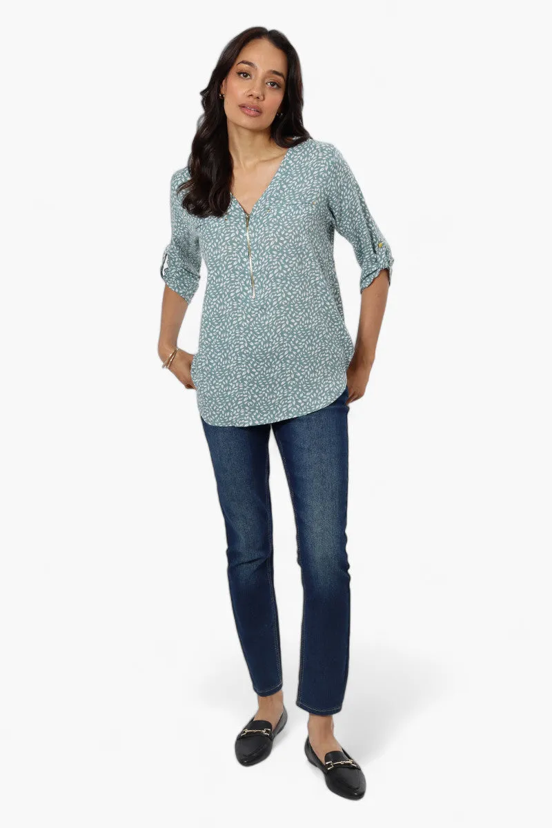 International INC Company Floral Roll Up Sleeve Blouse - Teal sold by Fairweather product image thumbnail 2