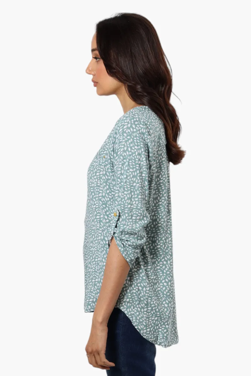 International INC Company Floral Roll Up Sleeve Blouse - Teal sold by Fairweather product image thumbnail 3