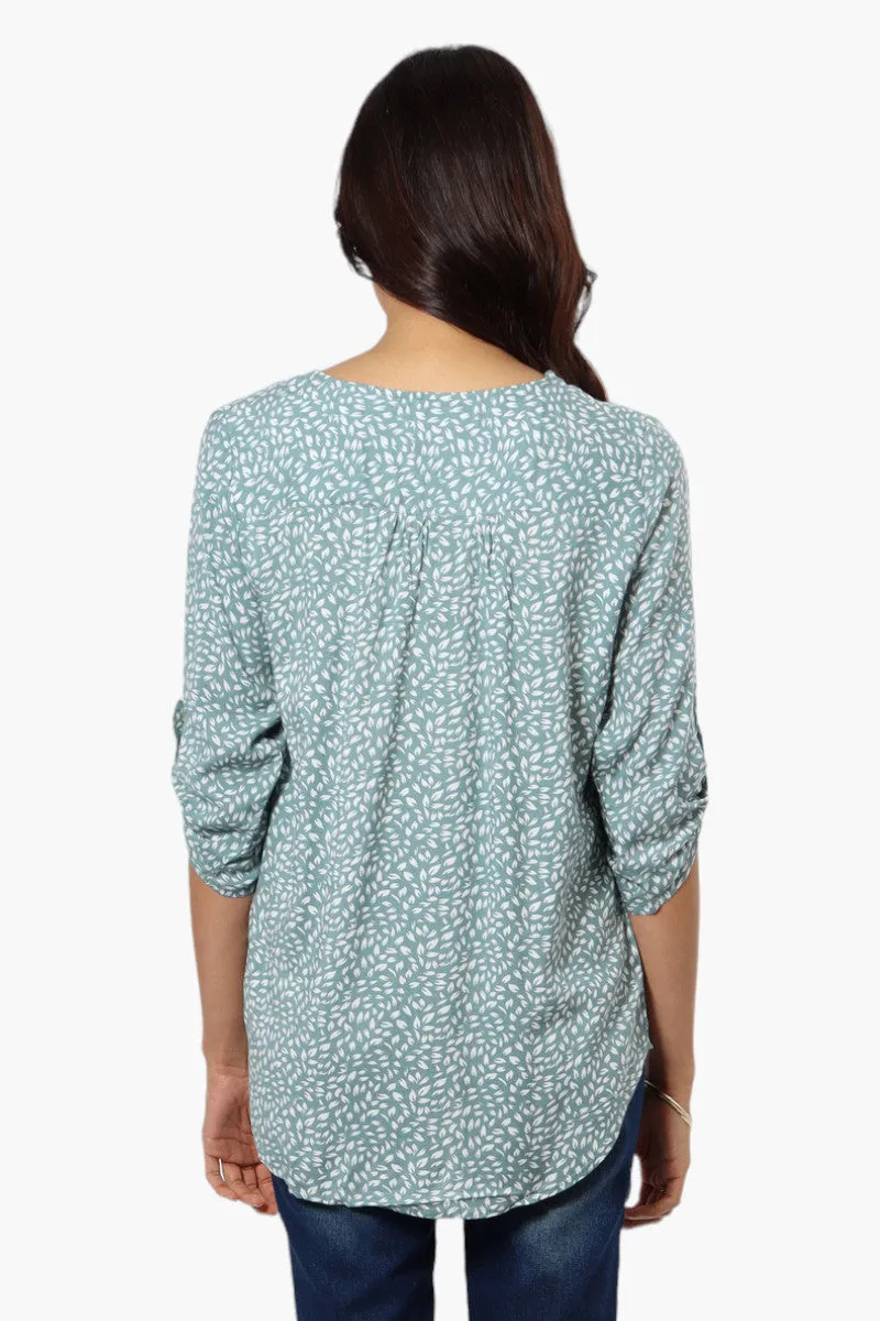 International INC Company Floral Roll Up Sleeve Blouse - Teal sold by Fairweather product image thumbnail 4