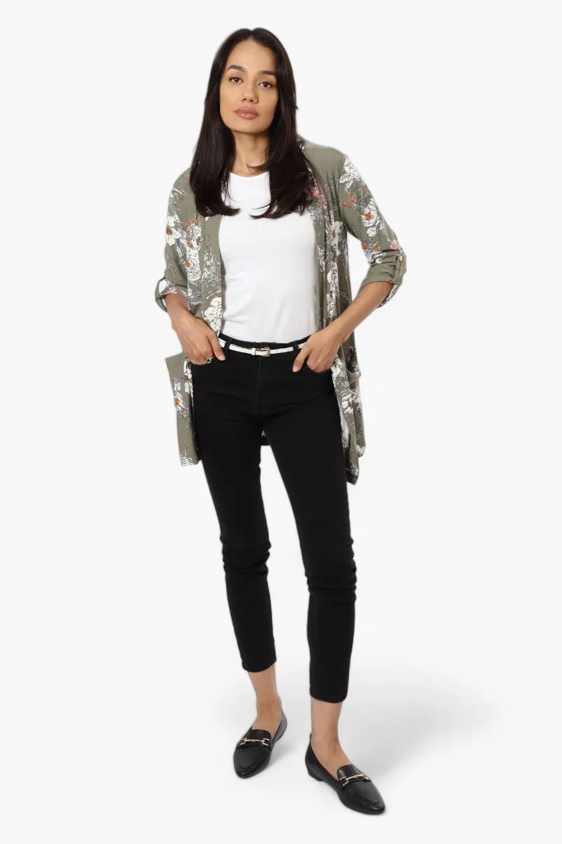 International INC Company Floral Roll Up Sleeve Cardigan - Olive sold by Fairweather product image thumbnail 2