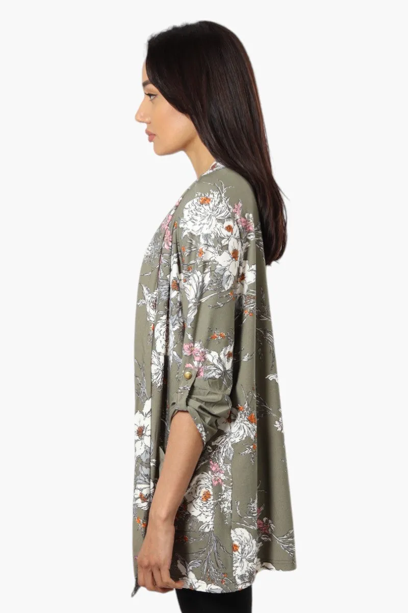 International INC Company Floral Roll Up Sleeve Cardigan - Olive sold by Fairweather product image thumbnail 3