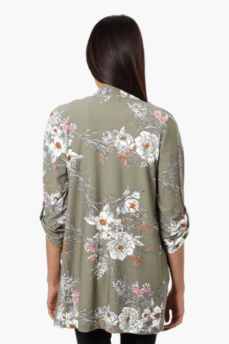 International INC Company Floral Roll Up Sleeve Cardigan - Olive sold by Fairweather product image thumbnail 4