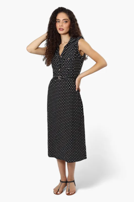 Majora Belted Polka Dot Front Pocket Maxi Dress - Black sold by Fairweather