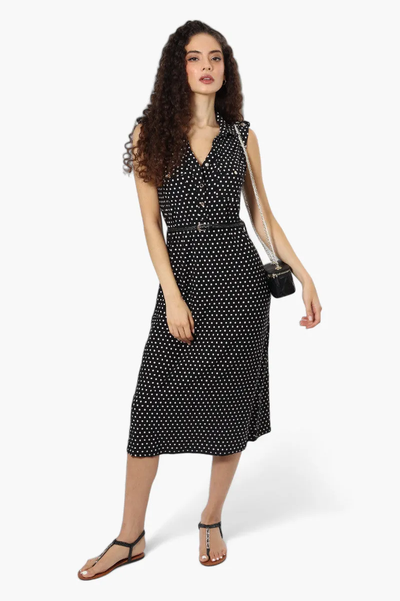 Majora Belted Polka Dot Front Pocket Maxi Dress - Black sold by Fairweather product image thumbnail 2