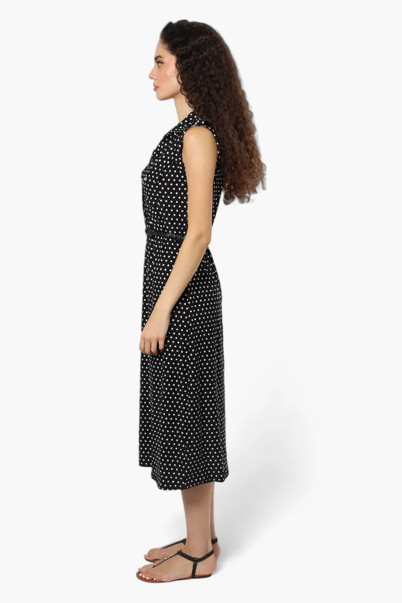 Majora Belted Polka Dot Front Pocket Maxi Dress - Black sold by Fairweather product image thumbnail 3