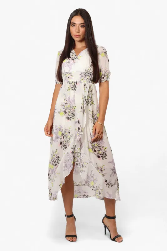 Limite Floral Crossover Chiffon Maxi Dress - White sold by Fairweather