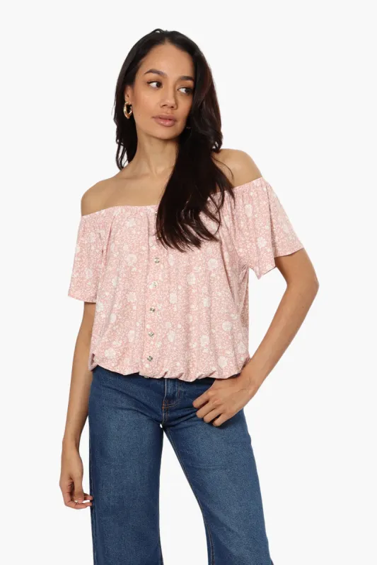 International INC Company Floral Placket Off Shoulder Blouse - Pink sold by Fairweather
