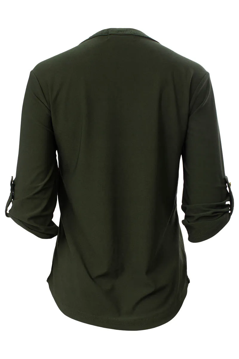 Solid Roll Up Sleeve Front Pocket Shirt - Olive sold by Fairweather product image thumbnail 3