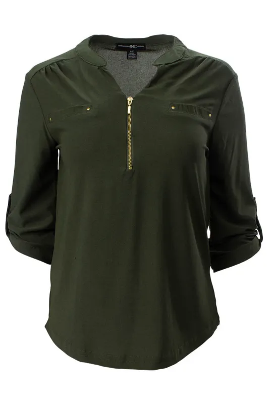 Solid Roll Up Sleeve Front Pocket Shirt - Olive sold by Fairweather