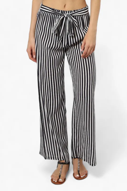 Beechers Brook Striped Belted Palazzo Pants - Black sold by Fairweather