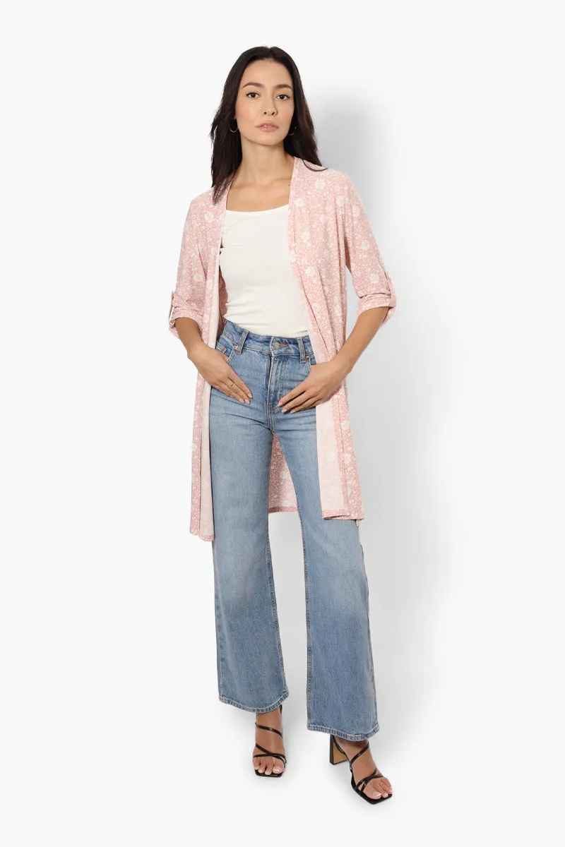 International INC Company Floral Roll Up Sleeve Cardigan - Pink sold by Fairweather