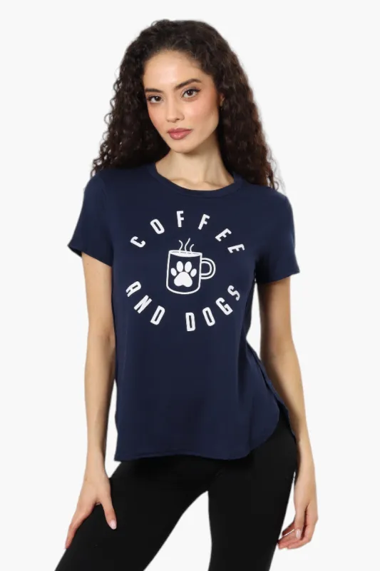 Magazine Coffee And Dogs Print Tee - Navy sold by Fairweather