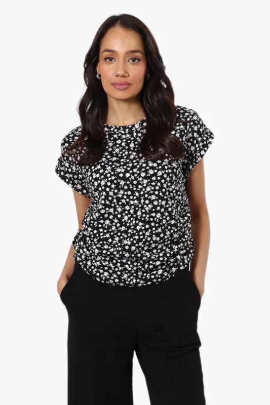 Impress Floral Side Ruched Blouse - Black sold by Fairweather