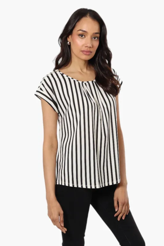 Beechers Brook Striped Cap Sleeve Blouse - White sold by Fairweather