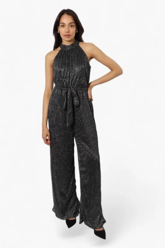 Limite Sleeveless Belted Lurex Jumpsuit - Black sold by Fairweather