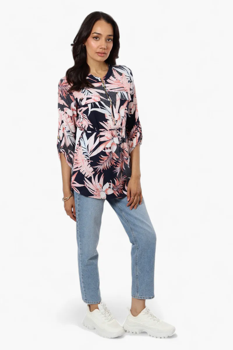 Beechers Brook Floral Belted Roll Up Sleeve Blouse - Navy sold by Fairweather product image thumbnail 2