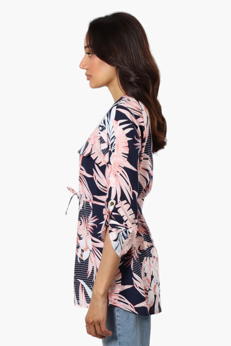 Beechers Brook Floral Belted Roll Up Sleeve Blouse - Navy sold by Fairweather product image thumbnail 3