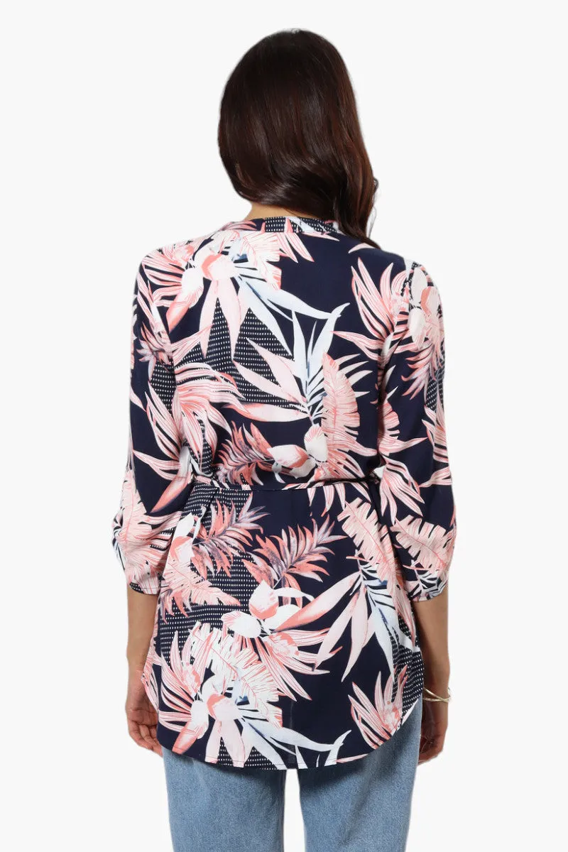 Beechers Brook Floral Belted Roll Up Sleeve Blouse - Navy sold by Fairweather product image thumbnail 4