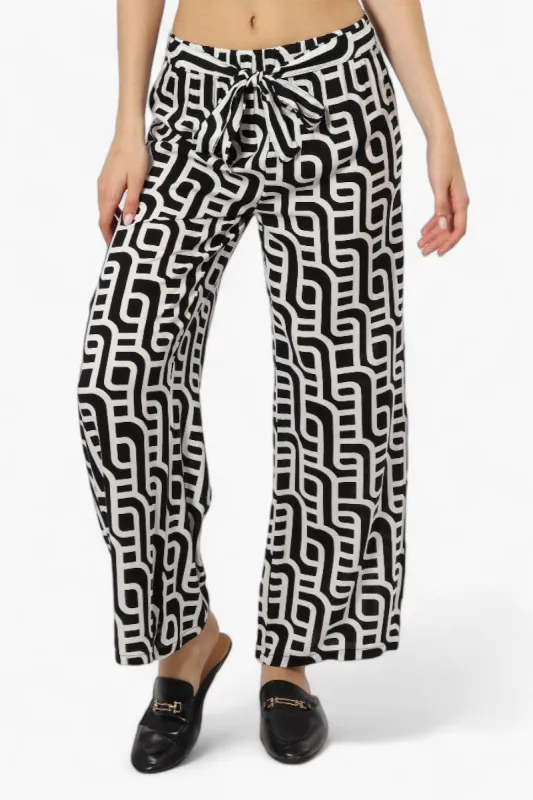 Beechers Brook Patterned Belted Palazzo Pants - Black sold by Fairweather