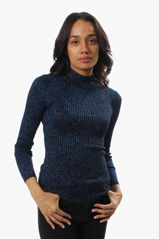 Limite Ribbed Mock Neck Pullover Sweater - Navy sold by Fairweather