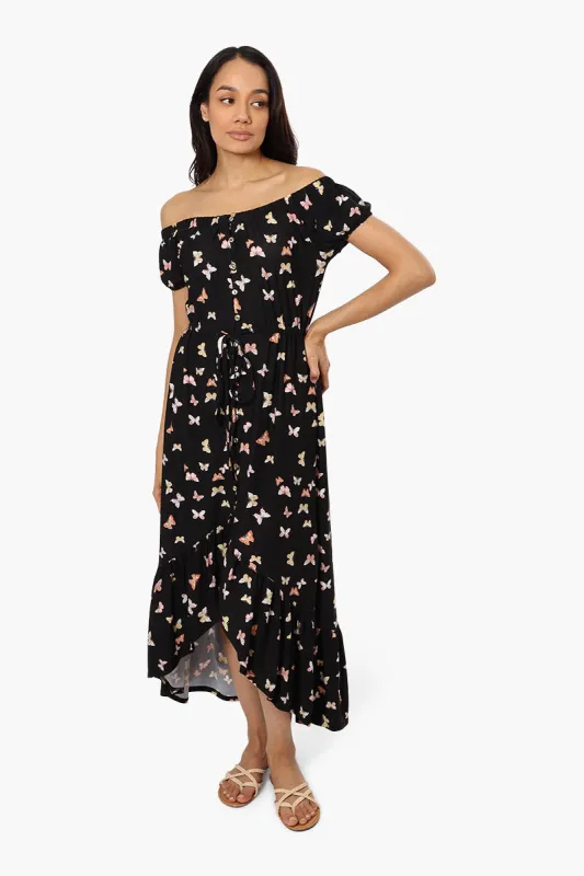 Limite Butterfly Off Shoulder Maxi Dress - Black sold by Fairweather
