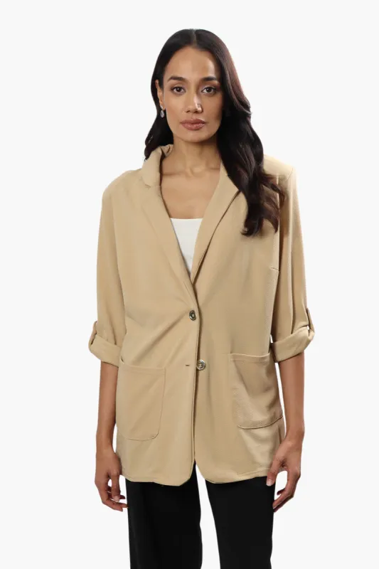 Impress Roll Up Sleeve 2 Button Blazer - Beige sold by Fairweather