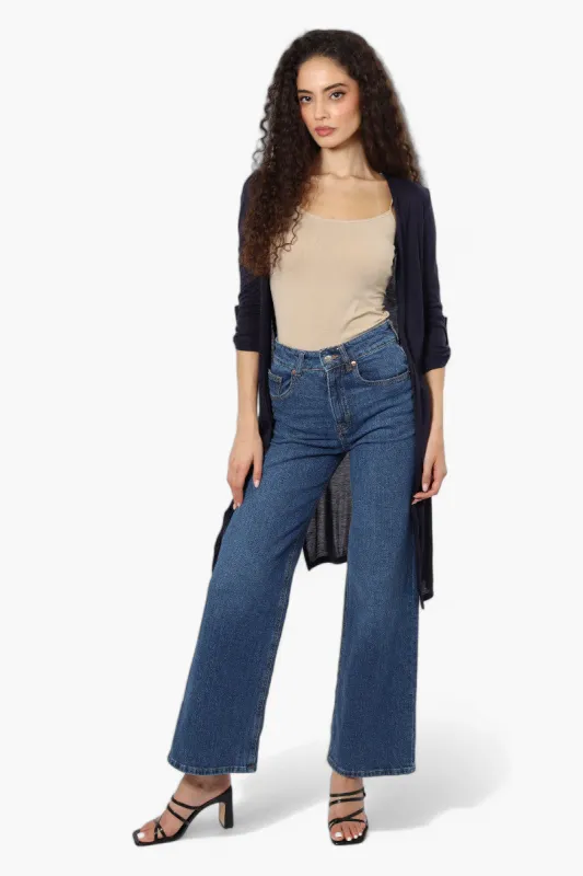 Magazine Roll Up Sleeve Open Duster Cardigan - Navy sold by Fairweather