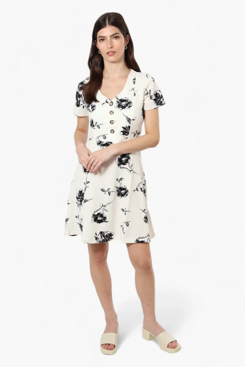 Impress Floral Button Down Day Dress - White sold by Fairweather