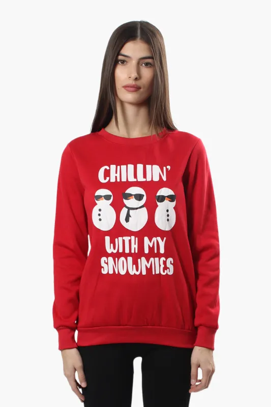 Ugly Christmas Sweater Snowmies Print Christmas Sweater - Red sold by Fairweather
