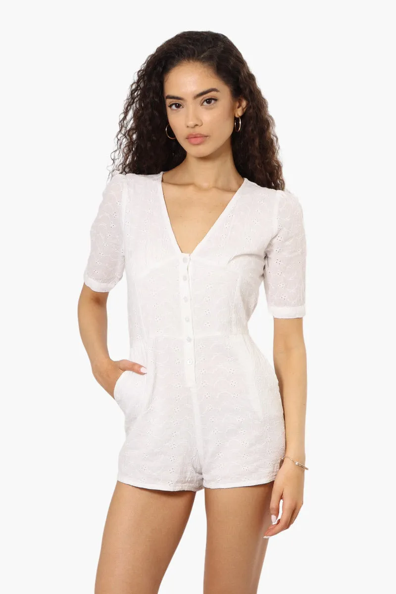 New Look Short Sleeve Button Down Romper - White sold by Fairweather