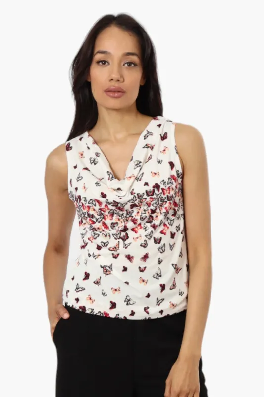 Impress Butterfly Pattern Cowl Neck Tank Top - White sold by Fairweather