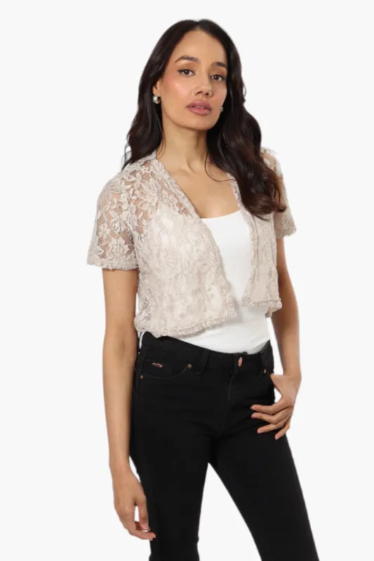 Impress Floral Lace Wrap Cardigan - Stone sold by Fairweather