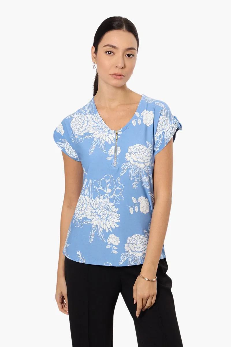 Beechers Brook Floral Front Zip Tee - Blue sold by Fairweather