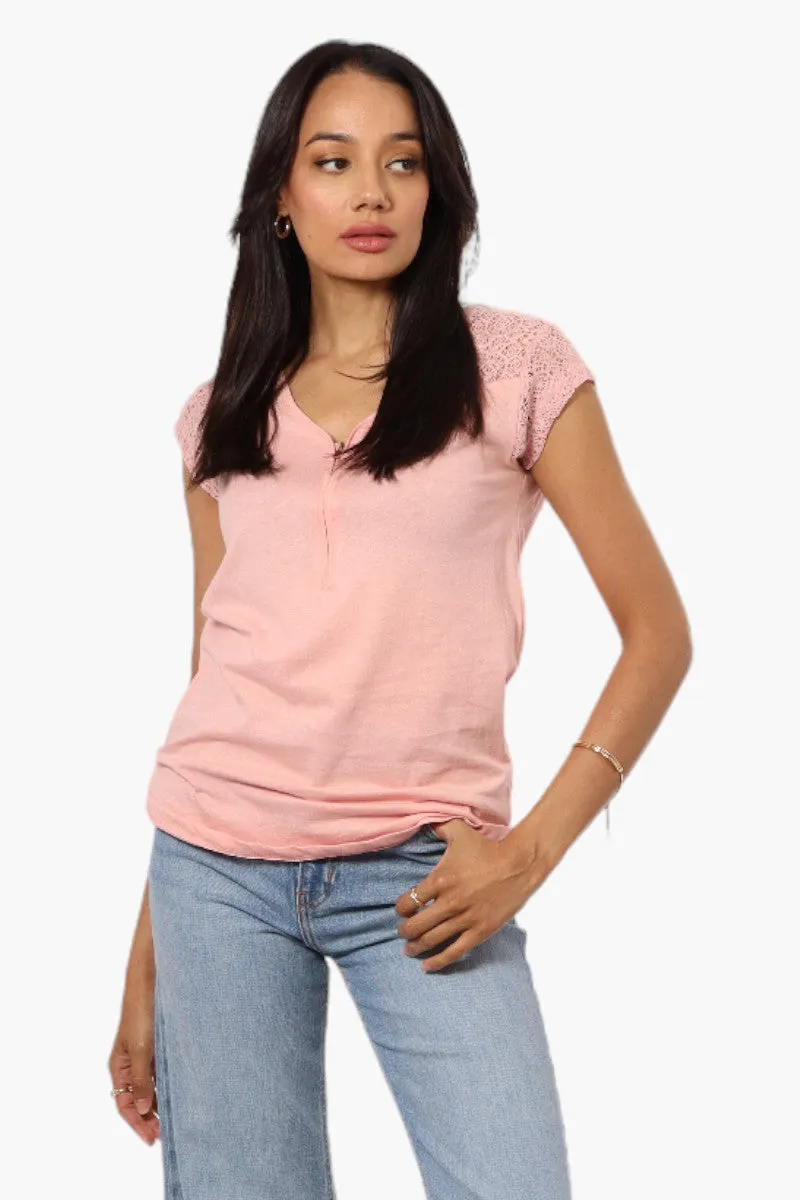 Majora Half Zip Lace Shoulder Tee - Pink sold by Fairweather
