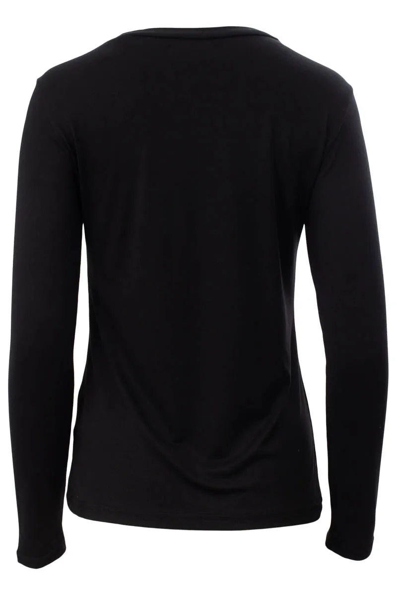 Solid Keyhole Front Long Sleeve Top - Black sold by Fairweather product image thumbnail 3